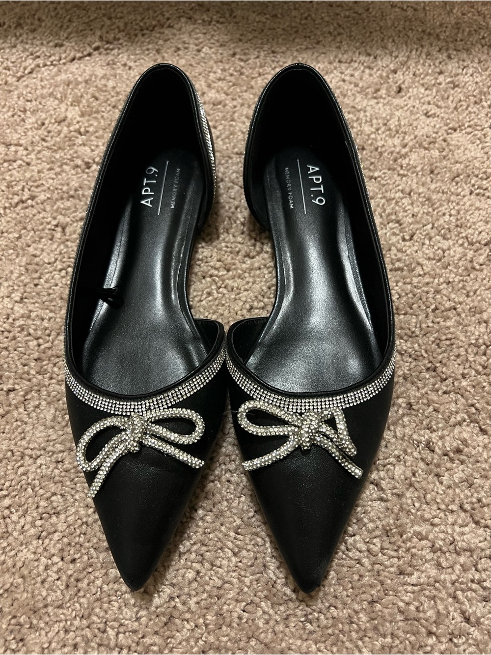 Apt. 9 Black Pointed-Toe Flats with Crystal Bow Trim